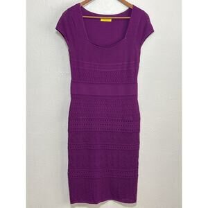 Catherine MaLandrino Pointelle Crochet Square Neck Dress M Purple Designer